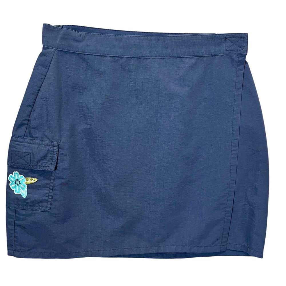 Vintage Y2K Blue Wrap Skirt Cargo Pocket Hibiscus Flower Size Medium